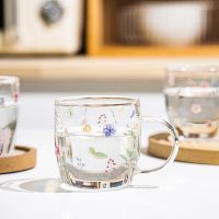 【CW】✉▫✿  Mug Borosilicate Glass Pattern Cup with Handle Transparent Drinking Glasses