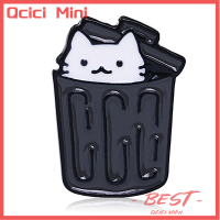 Qcici เข็มกลัดอาหารสัตว์การ์ตูนที่สร้างสรรค์รูปแมวขาแฮมเบอร์เกอร์เคลือบ Tas Baju เป็นของขวัญสำหรับเด็กเพื่อนเข็มกลัดปกคอเสื้อเครื่องประดับ