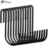 DISSO 12pcs 490มม. ตะขอ S-hooks แผ่นรองรีด สีดำสีดำ ตะขอรูปตัว S ไม่เป็นสนิมและไม่เป็นสนิม ตะขอติดผนัง อุปกรณ์สำหรับห้องครัว