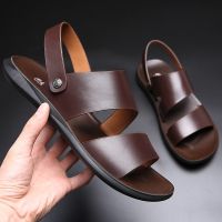 Yomior New Fashion Vintage Men Shoes Cow Leather Soft Breathable Casual Flats Summer Beach Sandals Slippers Flip Flop Black House Slippers