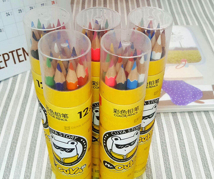 ดินสอสีไม้-โทนเย็น-12-สี-ในกล่องกลม-สีไม้อย่างดี-กล่องสีพกพาง่าย-ส่งจากไทย