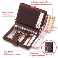 Crazy Horse Leather Credit Card Holder Men Slim Anti Protect Travel ID Cardholder Rfid Pop Up Metal Wallet Case