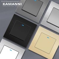 ✷۩ Kamanni Luxury Aluminium Wire Drawing Panel 1 Gang 1/2 Way Light Switch On / Off Wall Switch With LED Indicator 16A AC 250V