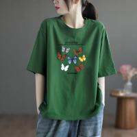 Crop TOP สำหรับผู้หญิง100 cotton SHORT-sleepved T-shirt WOMENS Loose VINTAGE TOP