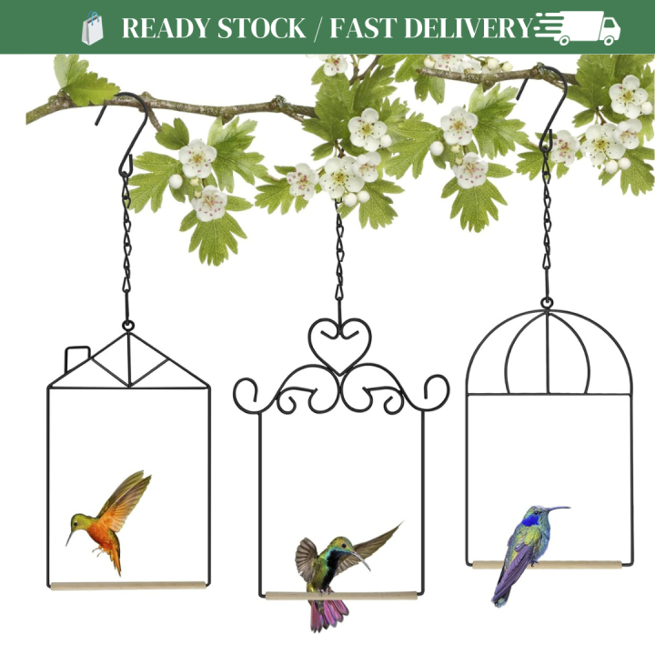 Metal Frame Hummingbird Swings and Perches with Wooden Dowel Black Bird