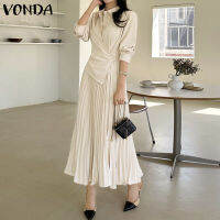 (จัดส่งฟรี)Fancystyle VONDA ชุดเดรสเสื้อมีจีบเอวในที่ทำงานของผู้หญิง,ชุดเดรสแขนยาวคอปกชุดเดรสมิดีรูปตัว X