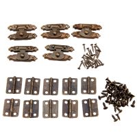 ♠ 15pcs/set Antique Bronze Round Iron Hinges Latch Hasps Jewelry Box Toggle Lock Furniture Hardware Vintage Decor Wine Wood Case