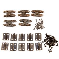 【hot】 15pcs/set Antique Round Iron Hinges   Latch Hasps Jewelry Toggle Lock Hardware Wine Wood