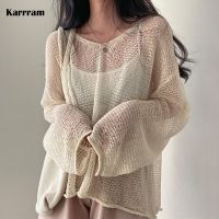 ✈▣ Karrram Lazy Sleeves Jumpers Hollow Out Fashion Streetwear Sweaters Pullovers