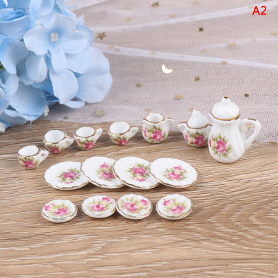 XLet 15Pcs Dollhouse Miniature Tableware Porcelain Ceramic Coffee Tea Cups Set Toys