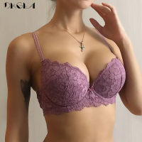 Brand Hot y Push Up Bra Deep V Brassiere Thick Cotton Women Underwear Lace Purple Embroidery Flowers Lingerie A B C Cup Bras