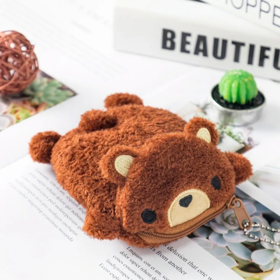 (Brown Bear) Animal Plush Coin Purse Pig Pendant Wallet Keychain Frog Toy  Bag Decor Girl Gift