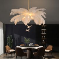 Modern Colorful Feather Chandeliers LED Pendant Light For Living Room Bedroom Lamp With Feathers Indoor Decoration Ceiling Light