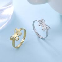 Stainless Steel Silver Color Open Dancing Butterfly Rings Dainty Insect Minimalist Rings For Women Girl Adjustable Jewelry