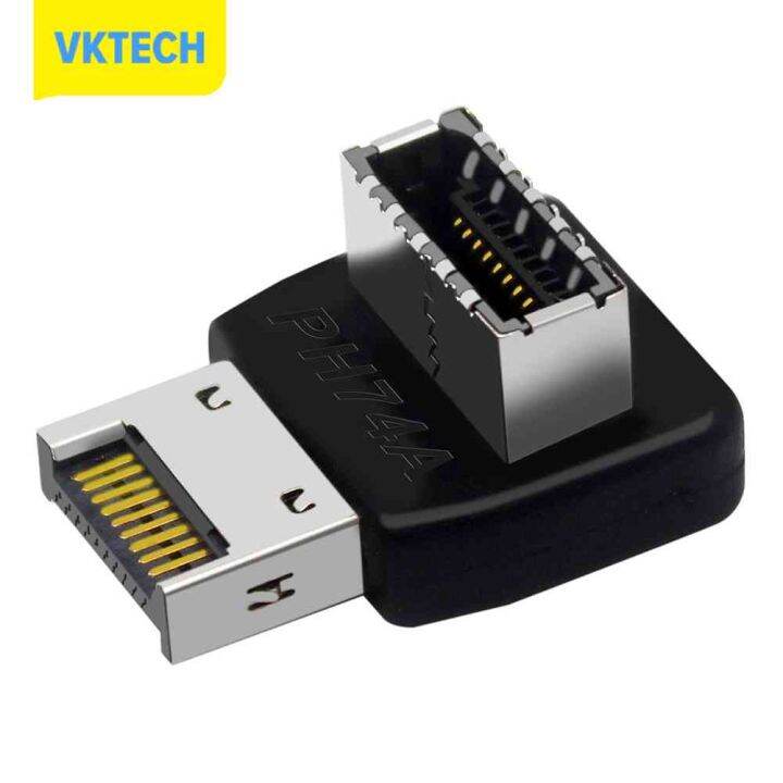 vktech-อะแดปเตอร์ส่วนหัว-usb-เมนบอร์ดคอมพิวเตอร์-type-c-usb3-1-type-e-90องศา-converter