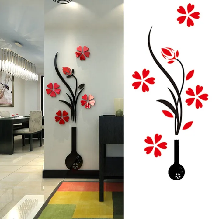 1 PC 3D Acrylic Vase and Plum Flower Pattern Room TV Backdrop Entrance Home  Office Wall Decor Sticker Wallpaper Vase Random Style | Lazada Singapore