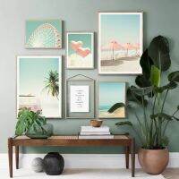 Scandinavian Wall Art ภาพวาดผ้าใบ Beach Ferris Wheel Bus Nordic โปสเตอร์และพิมพ์ภาพผนังสำหรับห้องนั่งเล่น Home Decor New