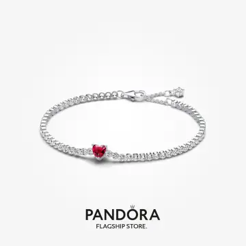 Red Sparkling Heart Tennis Bracelet, PANDORA