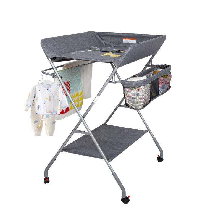Portable Baby Diaper Changing Table Wheels, Adjustable Height Folding