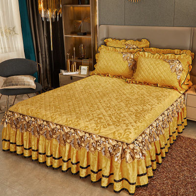 Plush Winter Warm Bedspread on The Bed Thickened Bed Skirt-style Embroidery Cotton Quilt Bedding Cover Without Pillowcases