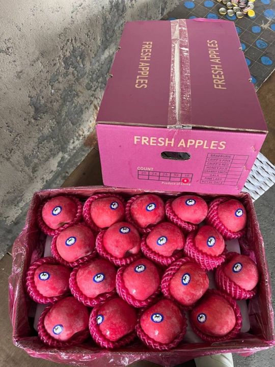 แอปเปิ้ล-ฟูจิ-fuji-apple-ตราม้า-กล่องชมพู-28-32-ลูก-ลัง-นำเข้าจากจีน