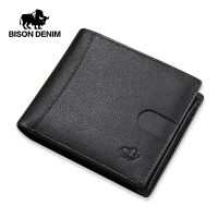 BISON DENIM Leather Men Wallet Fashion Cowhide Coin Pocket Card Holder Men Bifold Purse High Quality Short Wallets N4502