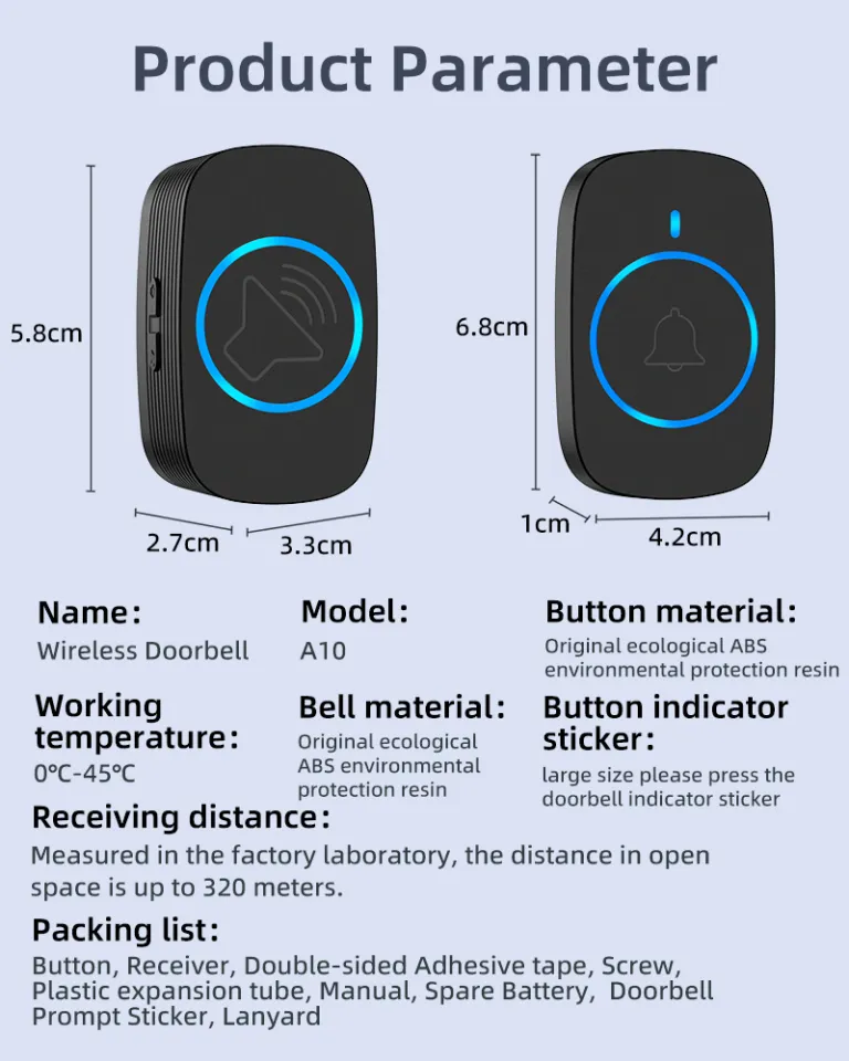 BO YING Wireless Doorbell, Waterproof Door Bell with India