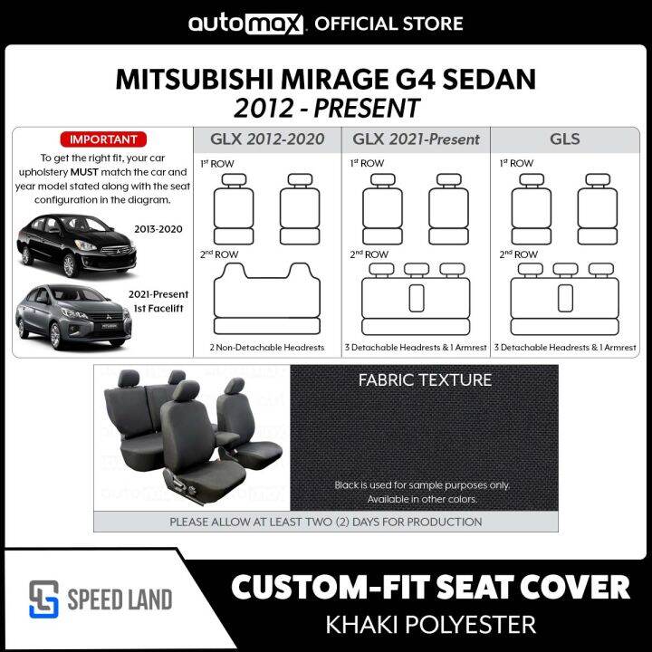 Custom Fit / Customized Seat Cover Khaki Polyester for Mitsubishi Mirage G4 Sedan GLX or GLS