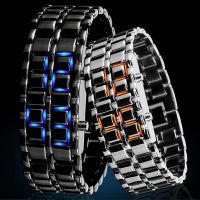 〖Bar watchband〗2023ใหม่39; S ผู้ชาย Led นาฬิกาดิจิตอลผู้ชายกีฬาลำลองนาฬิกาข้อมืออิเล็กทรอนิกส์โลหะลาวาซามูไรแฟชั่นดรอปชิปนาฬิกากําไล