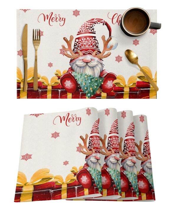 ต้นไม้ของขวัญคริสต์มาสเกล็ดหิมะแคระตกแต่งทนความร้อน-placemat-ใช้บนโต๊ะอาหาร4-6ชิ้นอุปกรณ์โต๊ะในครัวรับประทานอาหาร