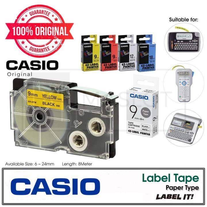 [100 Original] Casio EZLabel Printer Tape Cartridge 9mm/12mmx8Meter (Per Pcs) Lazada