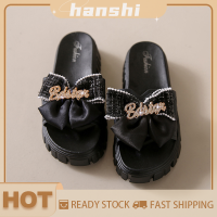 hanshi [2023 new HOT FASHION] lazlook รองเท้าแตะกันลื่นสำหรับผู้หญิงผูกโบว์น่ารักลำลองส้นหนาหยัก