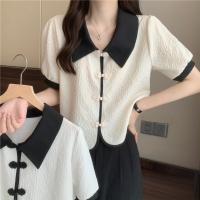 French Style Short Sleeve Shirt Womens Summer Thin Western Style Youthful-Looking Beautiful Small Shirt Advanced Design Sense National Style Chinese Knot Button Top