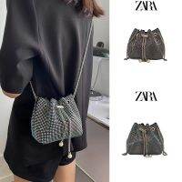 Zarağdiamond Bucket With Diamond Metal Portable Handbag Drill Manual Package Tassel Inclined Shoulder Bag Sequins And Shiny