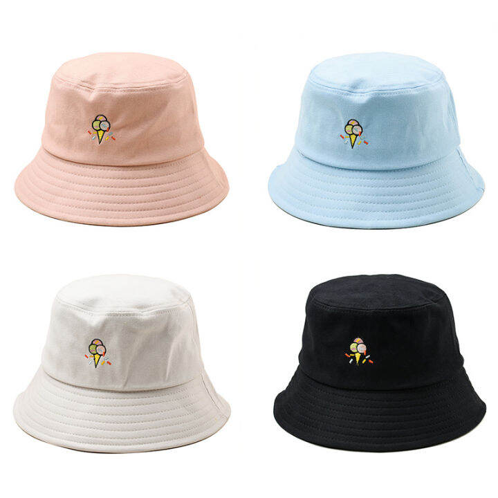 O3Embroidery Bucket Cap Unisex Cute Ice Cream Hip Hop Summer Lazada.co.th