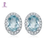 Aquamarine Stud Earrings 925 Silver Natural Real Gemstone Fine Jewelry for Women Gift