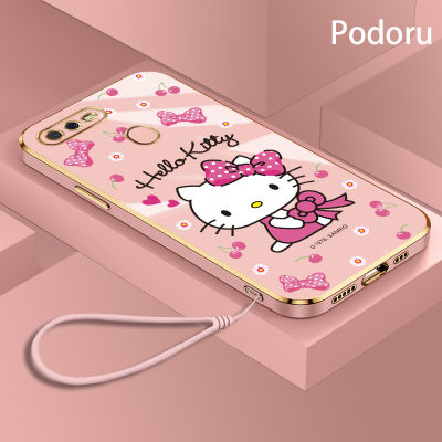 เคส OPPO A12 A7 A5S A12S A11K เรียบง่ายสุดหรูชุบทองเคสโทรศัพท์ Hello Kitty กรอบซิลิคอนเนื้อนิ่ม