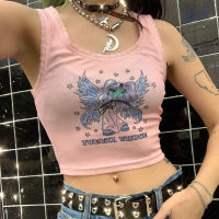 Y2K สุนทรียศาสตร์น่ารักพิมพ์ Crop Tank Top แขนกุดเสื้อถักเซ็กซี่ Club Goth Punk เสื้อกั๊ก Streetwear 2021 Harajuku ผู้หญิง Clothes