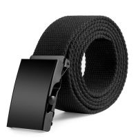 Solid Roller Web Metal Plain Mens Black Canvas Buckle Military