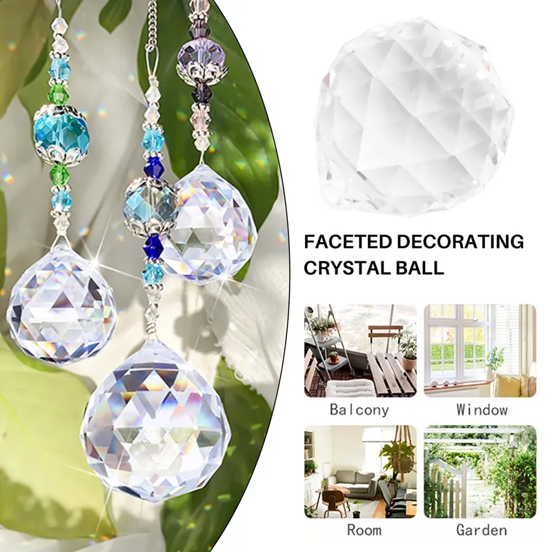 Faceted Crystal Ball 40 Mm Transparent Feng Shui Suncatcher 