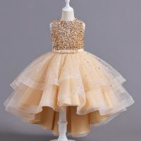 ZZOOI Flower Girls Princess Sequins Baby Wedding Christmas Party Trailing Dress Teenager Children Kids Elegant Vestidos for 3-15Years