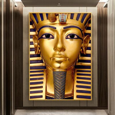 สีทอง Tutankhamun พิมพ์ลายผ้าใบศิลปะติดผนังฟาโรห์อิยิปห์โบราณผ้าใบวาดภาพตกแต่งห้องนั่งเล่นรูปภาพติดผนังสำหรับนอร์ดิก (1ชิ้นมีกรอบด้านในหรือมีไร้กรอบ