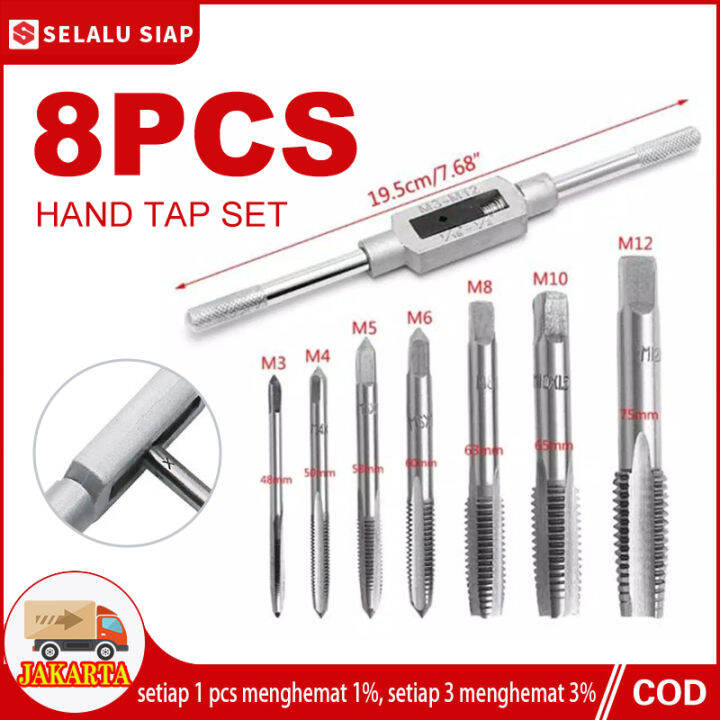 8 Pcs Set Hand Tap and Die Alat Snai dan Tap Ulir Dart Mur Baut M3M12