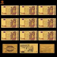 10Pcs/Lot Color European Gold Banknote 5 Euros Paper Money Replica Currency Collection in 24k Gold Plated