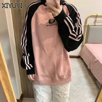 XIYUYI เสื้อสเวตเตอร์ผู้หญิงแบบสวมหัว,เสื้อสเวตเตอร์แบบสวมหัวสามแถบสีตัดกันสุดสร้างสรรค์สำหรับผู้หญิงใส่ได้ทั้งฤดูใบไม้ผลิและฤดูใบไม้ร่วงทรงหลวมทันสมัย