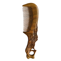 Green Sandalwood Comb Anti-static Wooden Hair Comb Carving Pattern Comb Hair Care