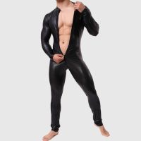 New Cool Sexy Mens One-Piece Skinny Underwear Zipper Piece Suit Leather Bodybuilding Suit Bodysuits Men Undershirt Clothing