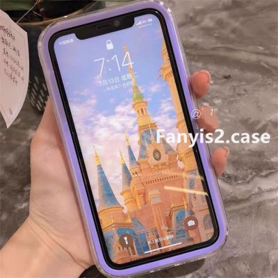 เคสสีลูกอม3 In 1,ใช้ได้กับโทรศัพท์ iPhone 13 12 11 Pro Max XR X Xs 7 8 Plus SE 2020 Ins ฝาครอบป้องกันนิ่มเรียบง่าย