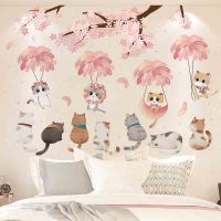 Wall stickers☎♤ 13guejudroto1971 Gatos criativos animais adesivos de parede diy dos desenhos animados penas flores decalques para quartos miúdos quarto do bebê berçário decoração