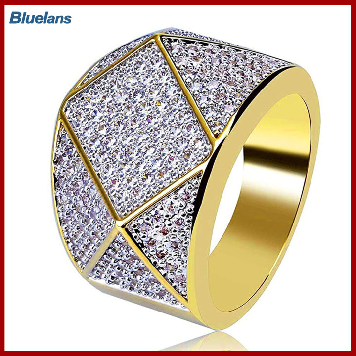 Bluelans®พลอยเทียมทรงเรขาคณิตแบบผู้ชายแฟชั่นฝังแหวนนิ้วมืองานปาร์ตี้เป็นของขวัญสำหรับงานเลี้ยง